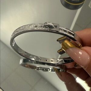 Silver and Gold Bangle with Crystals